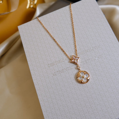 [Eterna Jewels]STAR AND SUN WHITE MOP 2 MOTIF PINK GOLD NECKLACE