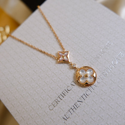 [Eterna Jewels]STAR AND SUN WHITE MOP 2 MOTIF PINK GOLD NECKLACE
