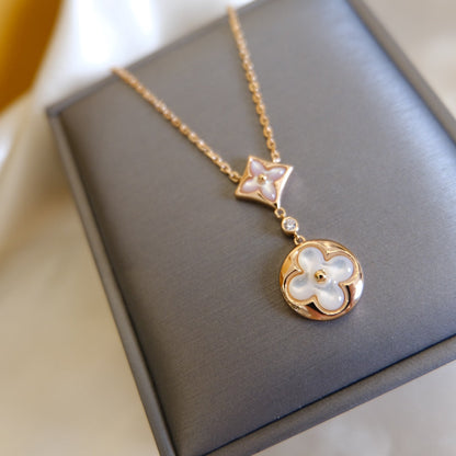 [Eterna Jewels]STAR AND SUN WHITE MOP 2 MOTIF PINK GOLD NECKLACE