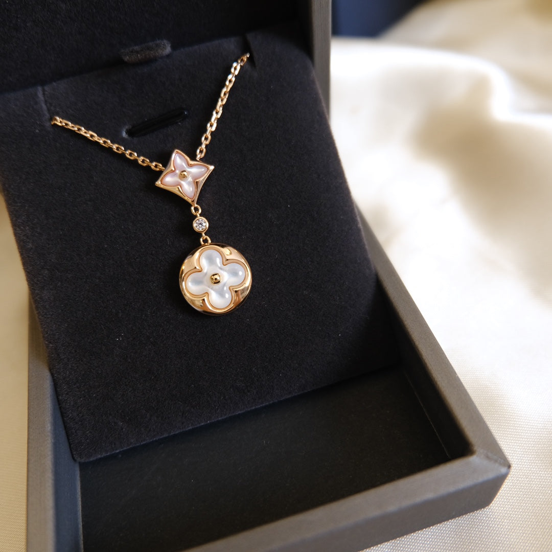 [Eterna Jewels]STAR AND SUN WHITE MOP 2 MOTIF PINK GOLD NECKLACE