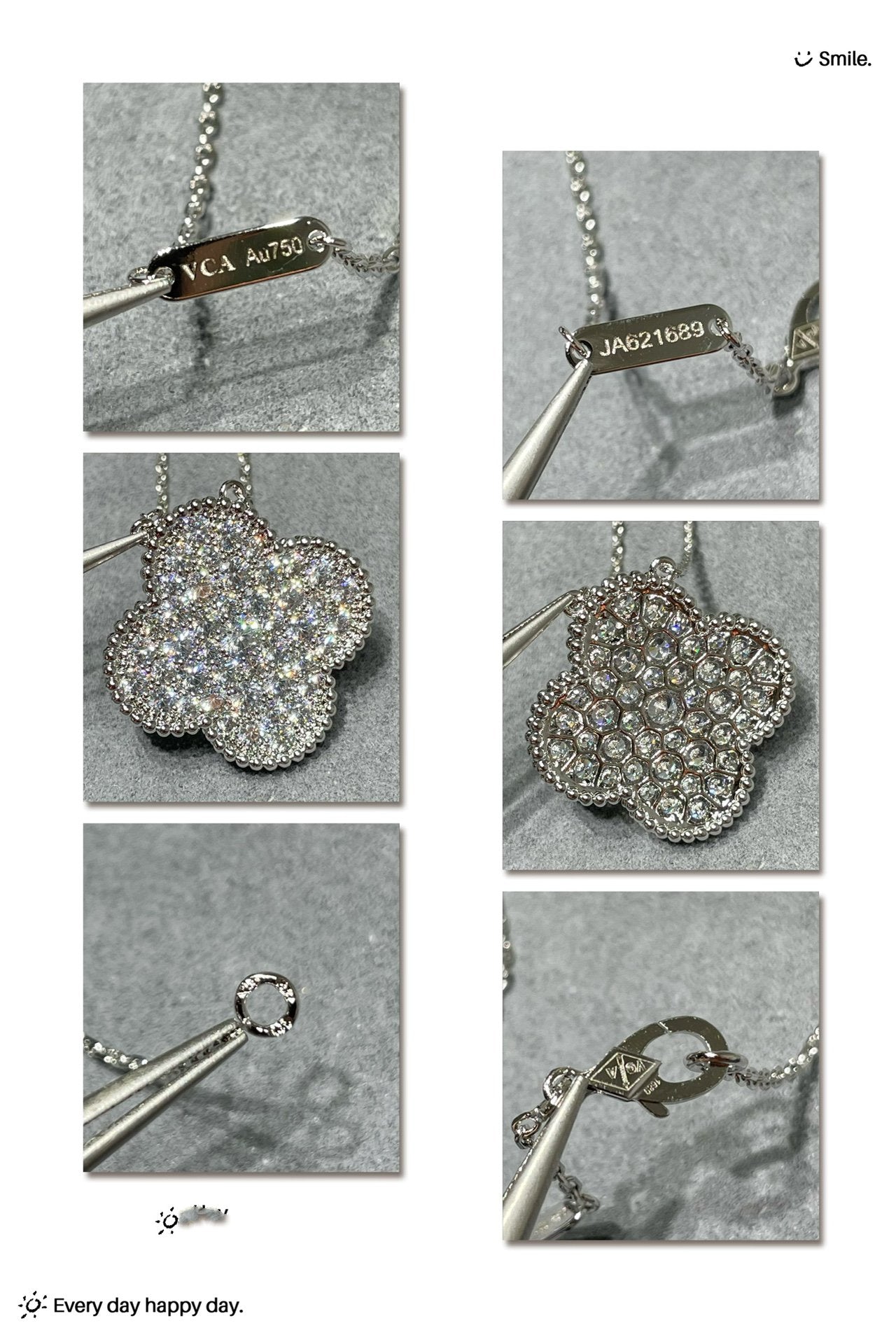 [Eterna Jewels]CLOVER 25MM LARGE PENDANT DIAMOND PAVED SILVER NECKLACE