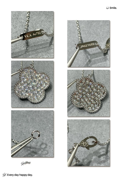 [Eterna Jewels]CLOVER 25MM LARGE PENDANT DIAMOND PAVED SILVER NECKLACE