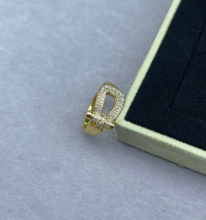 [Eterna Jewels]Wide Hoof-Shaped Diamond-Studded Ring