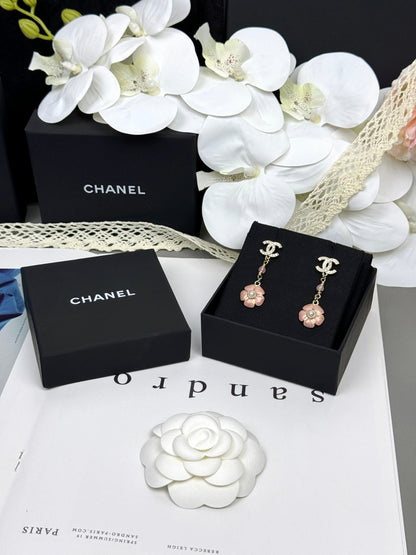 [Eterna Jewels]26C Pink Camellia Enamel Pendant with Double C Earrings