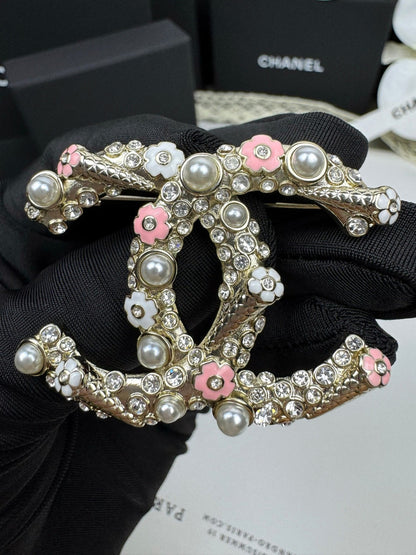 [Eterna Jewels]26C Pink-White Enamel Ice Cream Cone Double C Brooch