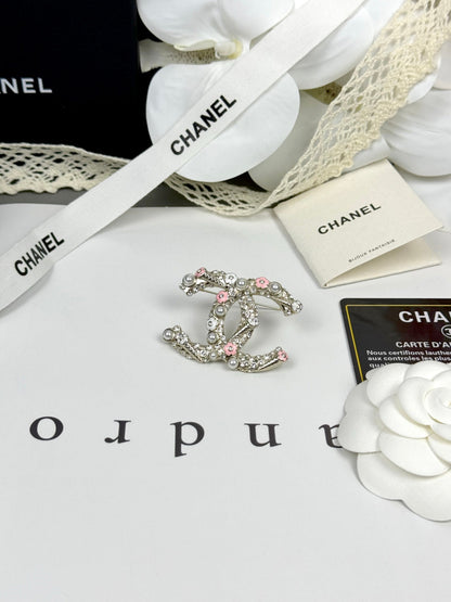 [Eterna Jewels]26C Pink-White Enamel Ice Cream Cone Double C Brooch