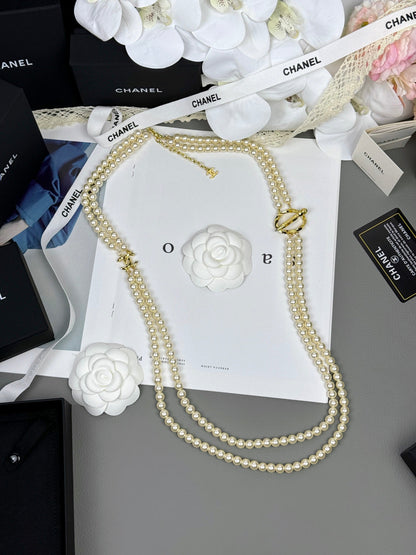 [Eterna Jewels]25K Pencil Double C Double-Layer Pearl Sweater Chain