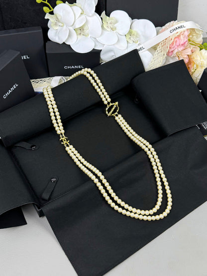 [Eterna Jewels]25K Pencil Double C Double-Layer Pearl Sweater Chain