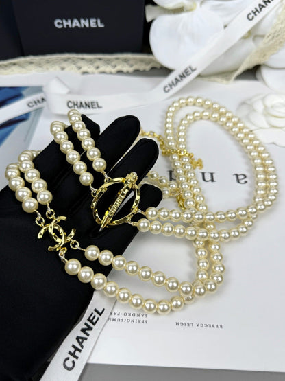 [Eterna Jewels]25K Pencil Double C Double-Layer Pearl Sweater Chain