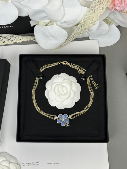 [Eterna Jewels]New Blue Floral Double-Layer Necklace