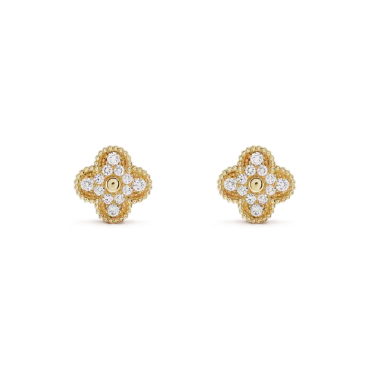 [Eterna Jewels]CLOVER MEDIUM 1 MOTIFS FUll DIAMOND EARRINGS