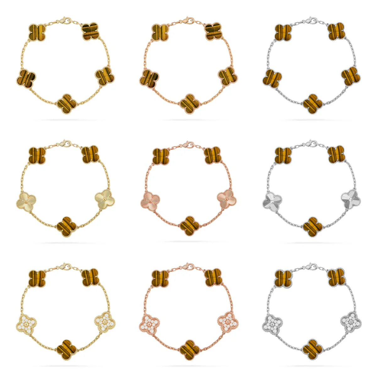[Eterna Jewels] CLOVER 5 MOTIFS TIGER EYE BRACELET COLLECTION