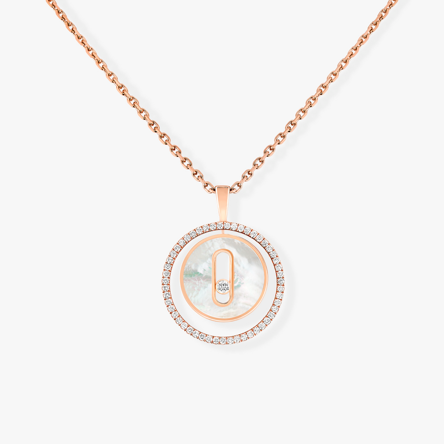 [Eterna Jewels]LUCKY MOVE 1 DIAMOND WHITE MOTHER OF PEARL PINK GOLD DIAMOND NECKLACE