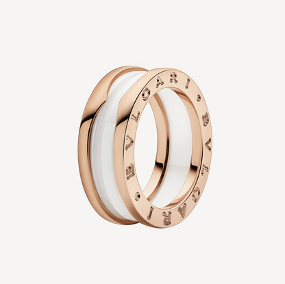[Eterna Jewels]ZERO 1 TWO-BAND LOOPS AND WHITE CERAMIC SPIRAL PINK GOLD RING