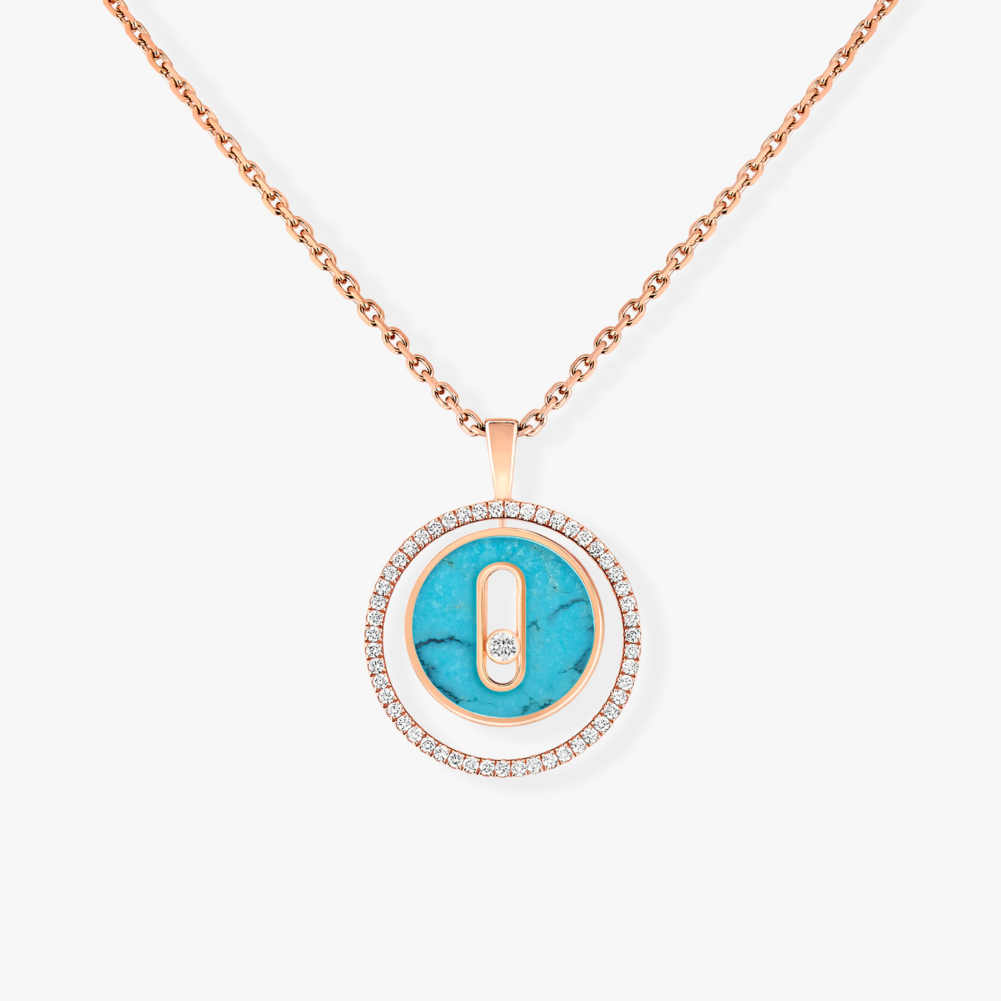 [Eterna Jewels]LUCKY MOVE 1 DIAMOND TURQUOISE PINK GOLD DIAMOND NECKLACE
