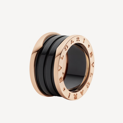 [Eterna Jewels]ZERO 1 FOUR-BAND LOOPS AND BLACK CERAMIC SPIRAL PINK GOLD RING