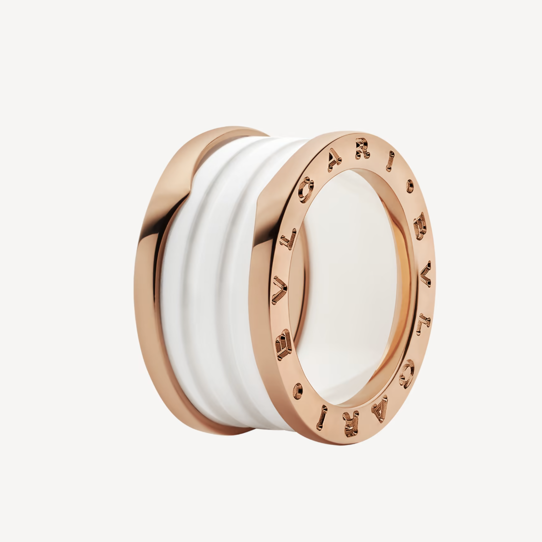 [Eterna Jewels]ZERO 1 FOUR-BAND LOOPS AND WHITE CERAMIC SPIRAL PINK GOLD RING
