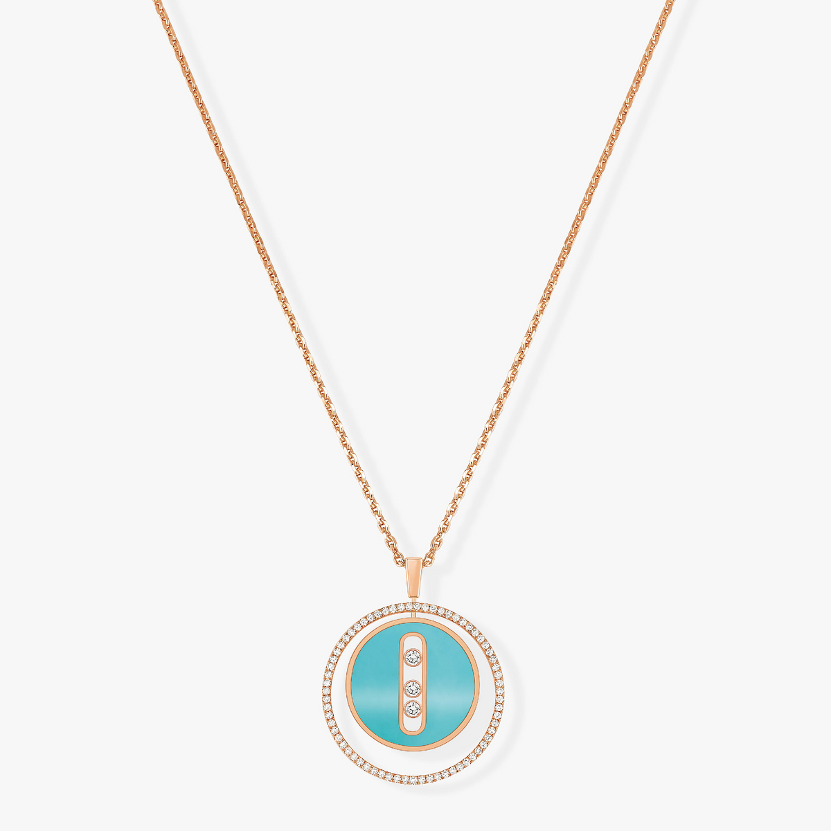 [Eterna Jewels]LUCKY MOVE 3 DIAMONDS TURQUOISE PINK GOLD DIAMOND NECKLACE