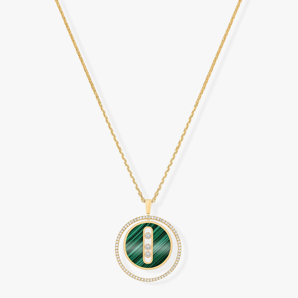 [Eterna Jewels]LUCKY MOVE 3 DIAMOND MALACHITE GOLD DIAMOND NECKLACE