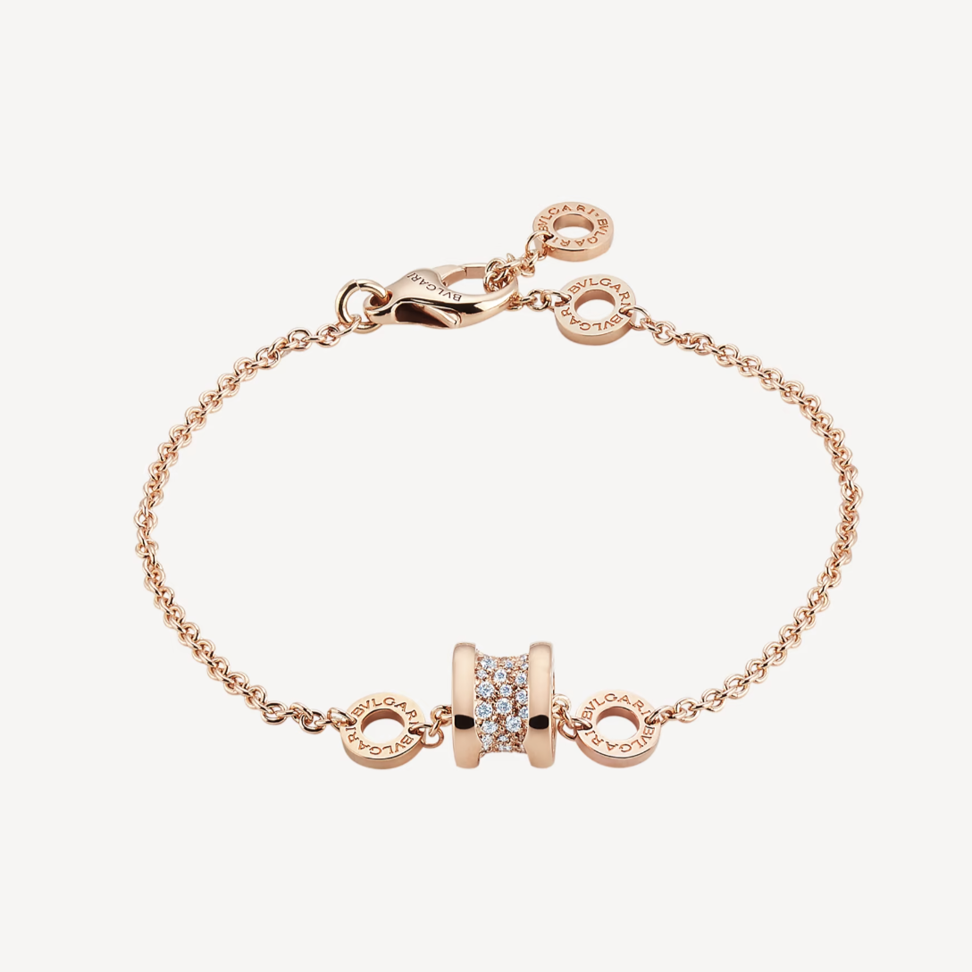 [Eterna Jewels]ZERO 1 SOFT PINK GOLD WITH PAVED DIAMONDS ON THE SPIRAL BRACELET
