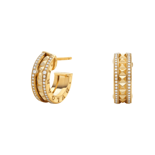 [Eterna Jewels]ZERO 1 ROCK GOLD EARRINGS WITH STUDDED SPIRAL AND PAVED DIAMONDS