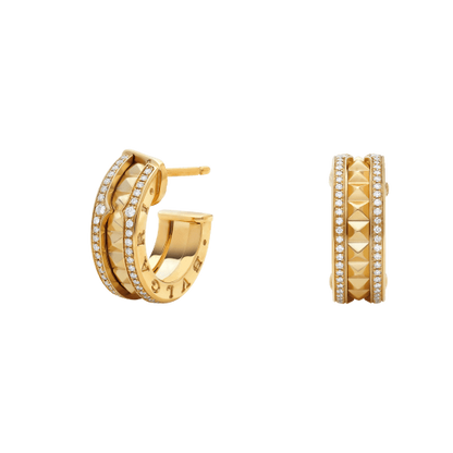 [Eterna Jewels]ZERO 1 ROCK GOLD EARRINGS WITH STUDDED SPIRAL AND PAVED DIAMONDS