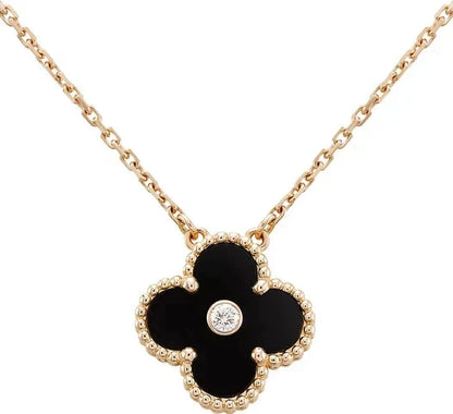 [Eterna Jewels]CLOVER 15MM DIAMOND ONYX NECKLACE