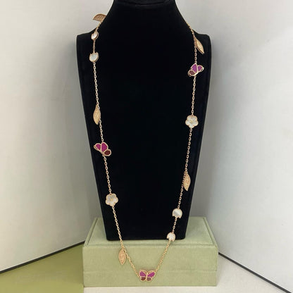 [Eterna Jewels]ROSE QUARTZ MIXED FLOWER BUTTERFLY SWEATER CHAIN