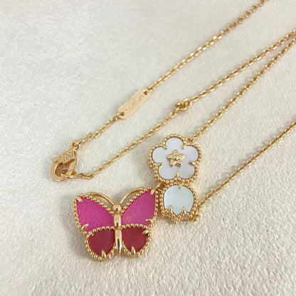 [Eterna Jewels]ROSE QUARTZ THREE‑IN‑ONE BUTTERFLY NECKLACE
