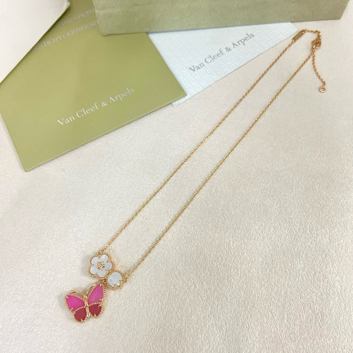 [Eterna Jewels]ROSE QUARTZ THREE‑IN‑ONE BUTTERFLY NECKLACE