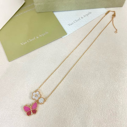 [Eterna Jewels]ROSE QUARTZ THREE‑IN‑ONE BUTTERFLY NECKLACE