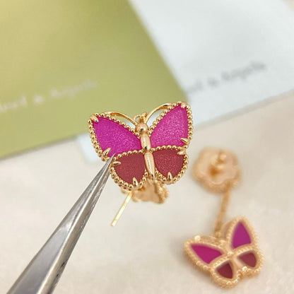[Eterna Jewels]ROSE QUARTZ TWO‑FLOWER BUTTERFLY DROP EARRINGS