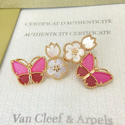 [Eterna Jewels]ROSE QUARTZ THREE‑IN‑ONE BUTTERFLY STUD EARRINGS