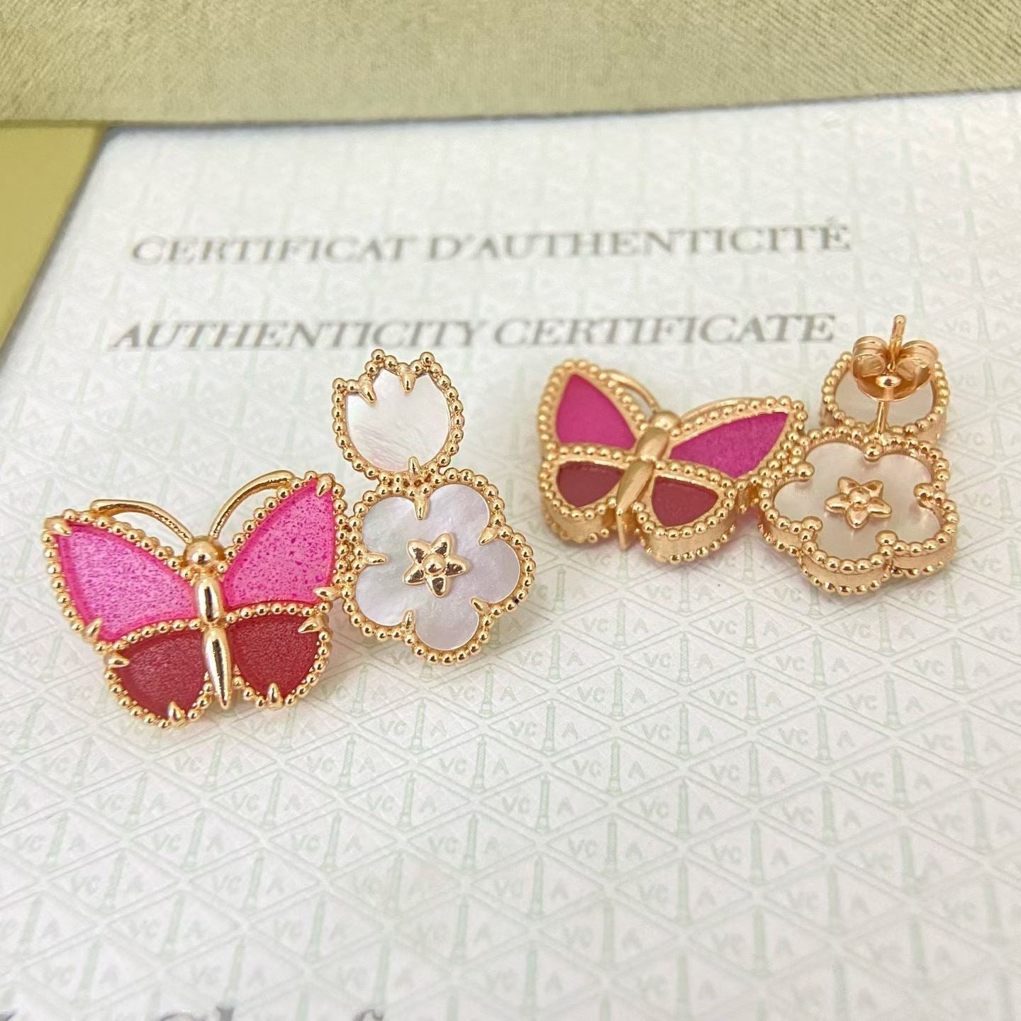 [Eterna Jewels]ROSE QUARTZ THREE‑IN‑ONE BUTTERFLY STUD EARRINGS