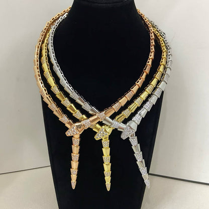 [Eterna Jewels]NEW WIDE BAND INLAID DIAMOND SNAKE NECKLACE