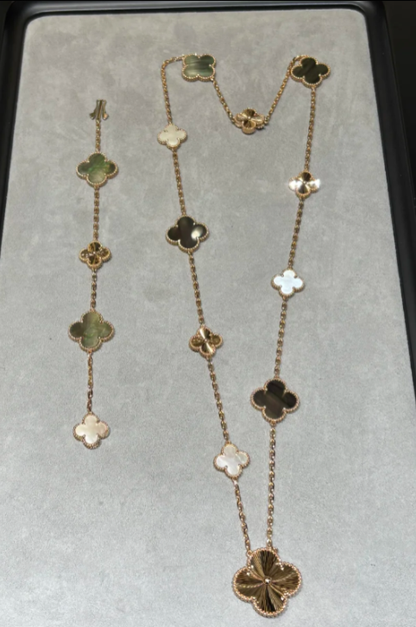 [Eterna Jewels]DETACHABLE CLOVER 15(11+4) FLOWER SILVER NECKLACE SET