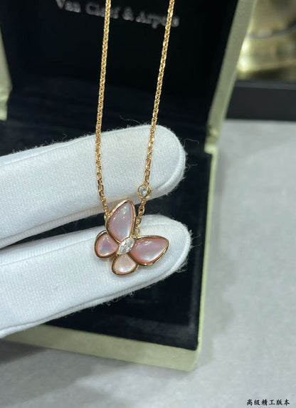 [Eterna Jewels]BUTTERFLY PINK MOTHER-OF-PEARL DIAMOND NECKLACE