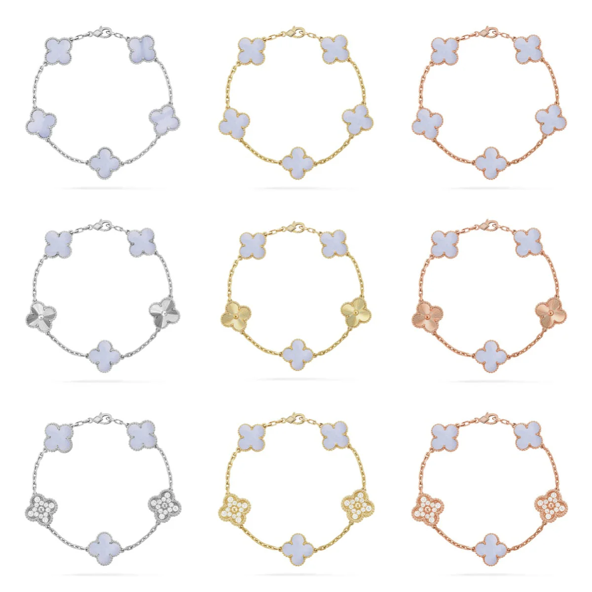 [Eterna Jewels] CLOVER 5 MOTIF PURPLE CHALCEDONY BRACELET COLLECTION