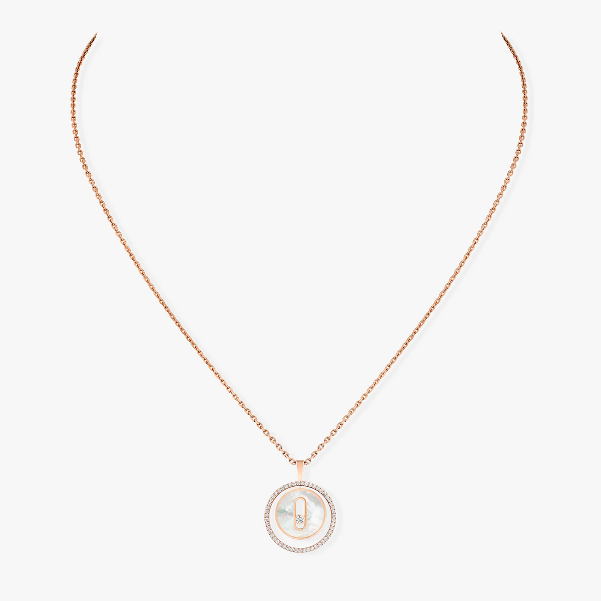 [Eterna Jewels]LUCKY MOVE 1 DIAMOND WHITE MOTHER OF PEARL PINK GOLD DIAMOND NECKLACE