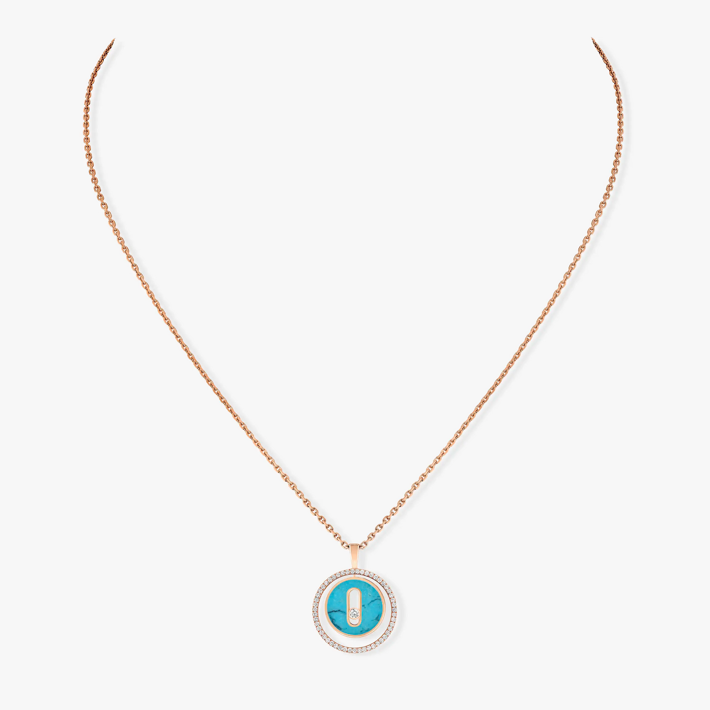 [Eterna Jewels]LUCKY MOVE 1 DIAMOND TURQUOISE PINK GOLD DIAMOND NECKLACE