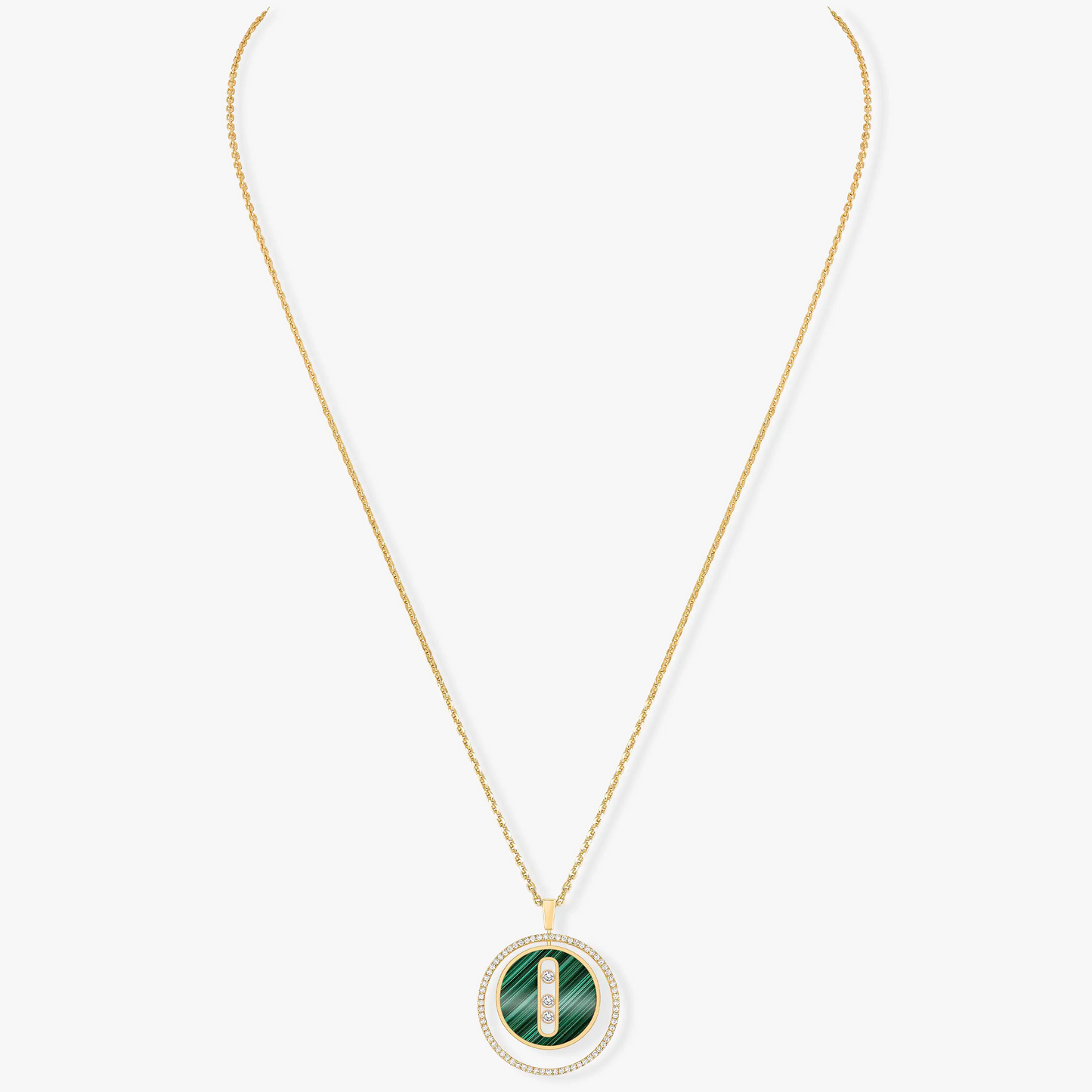 [Eterna Jewels]LUCKY MOVE 3 DIAMOND MALACHITE GOLD DIAMOND NECKLACE