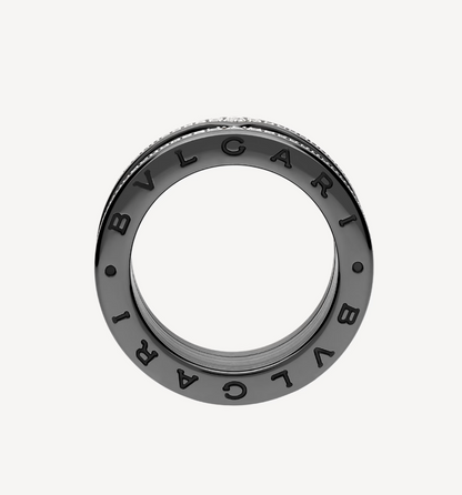 [Eterna Jewels]ZERO 1 ROCK FOUR-BAND BLACK CERAMIC WITH STUDDED SPIRAL AND PAVED DIAMONDS RING