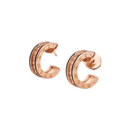[Eterna Jewels]ZERO 1 ROCK PINK GOLD EARRINGS WITH STUDDED SPIRAL AND BLACK CERAMIC