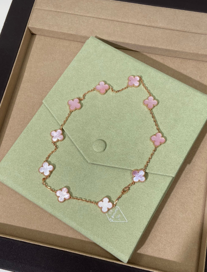 [Eterna Jewels Jewellery] Pink Necklace with Ten Clover Designs