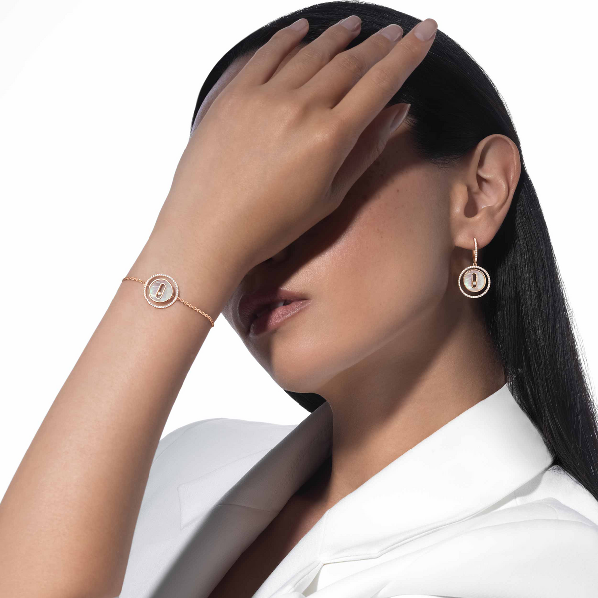[Eterna Jewels]LUCKY MOVE WHITE MOTHER OF PEARL PINK GOLD DIAMOND BRACELET