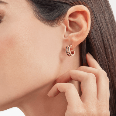 [Eterna Jewels]ZERO 1 ROCK PINK GOLD EARRINGS WITH STUDDED SPIRAL AND BLACK CERAMIC