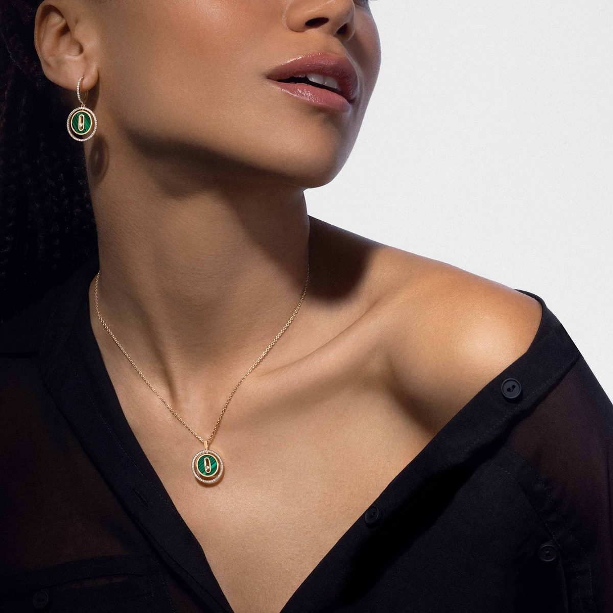 [Eterna Jewels]LUCKY MOVE 1 DIAMOND MALACHITE GOLD DIAMOND NECKLACE