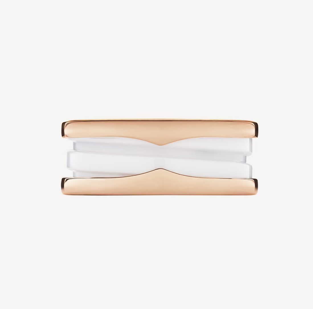 [Eterna Jewels]ZERO 1 TWO-BAND LOOPS AND WHITE CERAMIC SPIRAL PINK GOLD RING