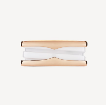 [Eterna Jewels]ZERO 1 TWO-BAND LOOPS AND WHITE CERAMIC SPIRAL PINK GOLD RING