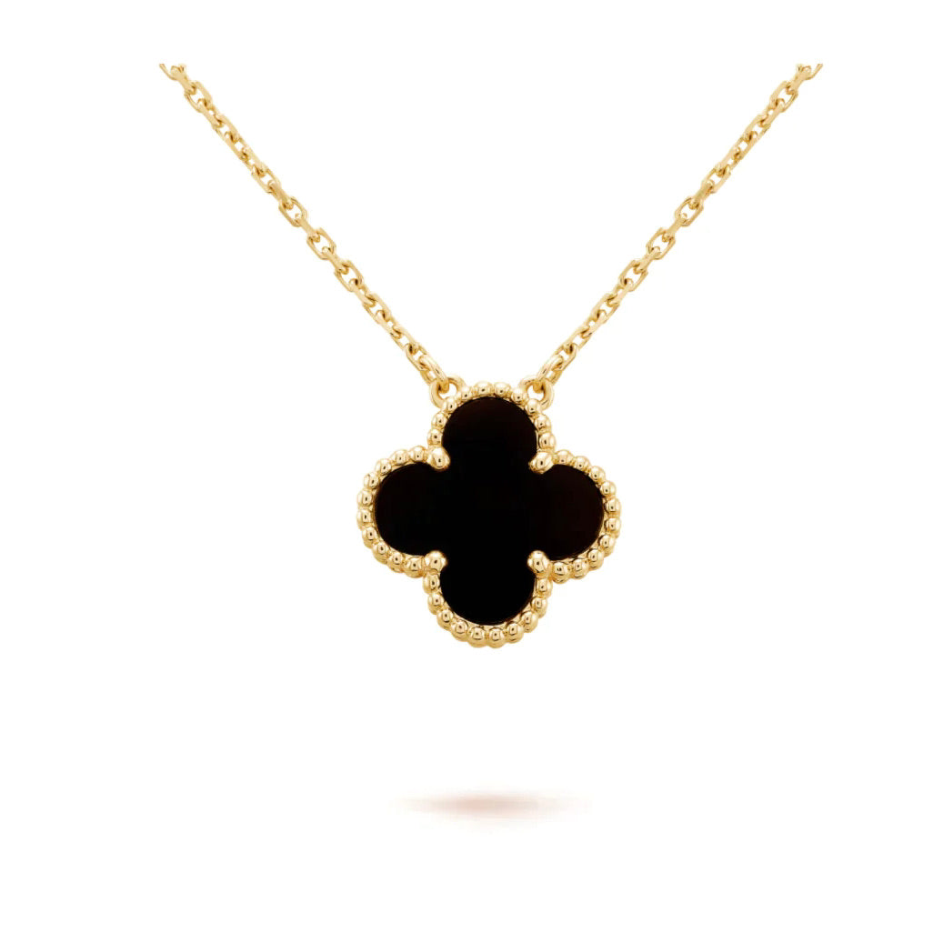 [Eterna Jewels]CLOVER 15MM BLACK ONYX SINGLE FLOWER NECKLACE